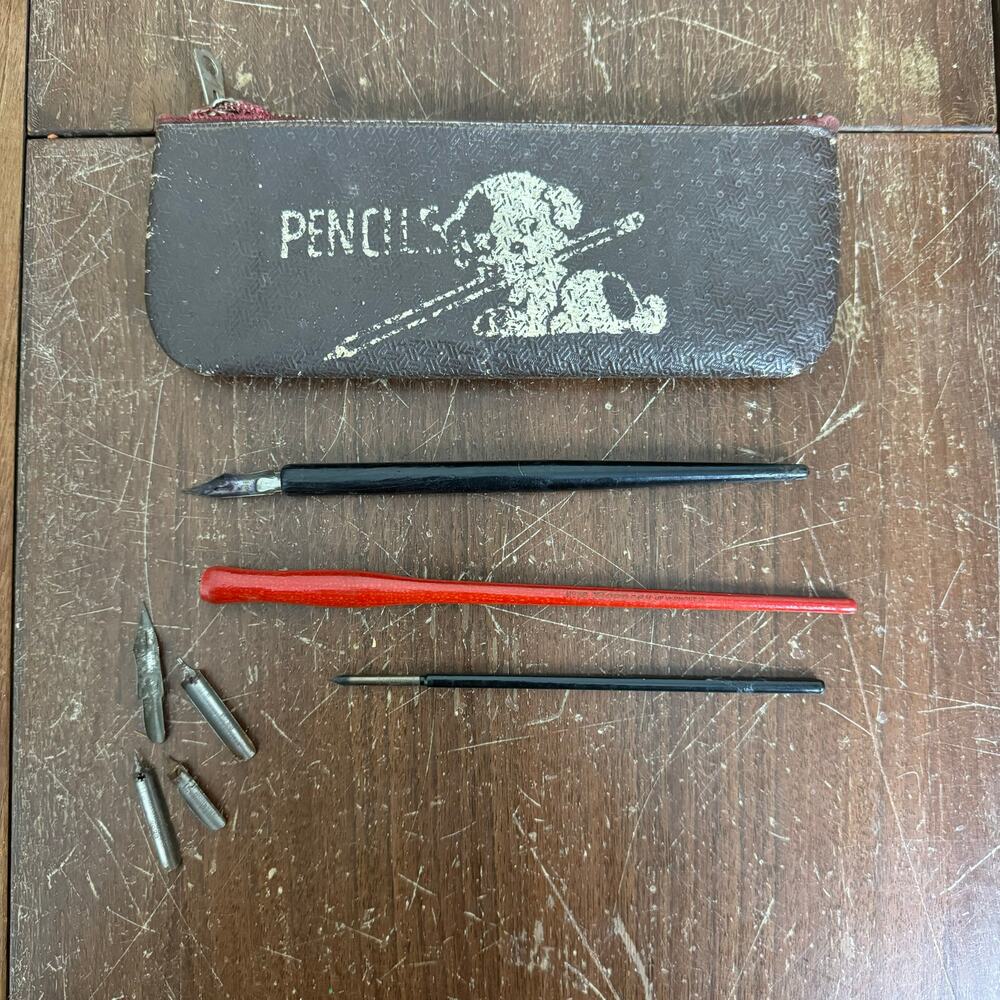 Vintage Calligraphy Dip Pen Set Spencerian‎ Congressional Geo F Kings Nibs Case
